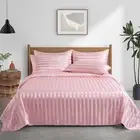 6 Pieces Satin Sheets Striped Printed, Blush Pink Satin Bed Sheets Luxury Silky