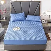 Super Thick and Warm Cotton Fitted Sheet with Elastic Bands Nordic Waterproof Mattress Covers for Double Bed, Luxury Home Decor(Blue,120x200x30cm)