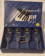 Concerto Bicchieri Capri Crystal 4 Wine Glasses New Open (Box Which Shows Wear)