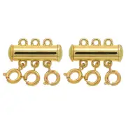 Layering Necklace Clasp 2Pcs 3 Strands Slide Magnetic Tube Lock Clasp, Gold