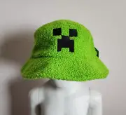 Minecraft Creeper Kids Green Toweling Embroidered Bucket Sun Hat Size 55cm New