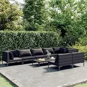 Patio Furniture Sets 9 Piece Garden Lounge Set with Cushions Poly Rattan Dark Grey