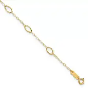 14k Textured Oval Shapes 9 inch Anklet Plus 1 inch Heart Dangle Extender ANK223