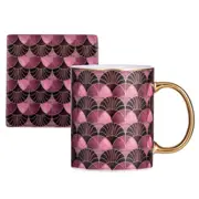 2pc Ashdene Decadence 360ml New Bone China Coffee Mug Cup & Coaster Set Magenta