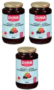 Dora Strawberry and Blackberry Light Jam Spread with Pectin, 500mL (3 Pack)