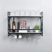 Rustic Wall Mounted Wine Racks with 7 Stem Glass Holder,30In Industrial Metal Ha