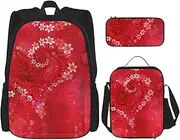 [StOlmx] 3 Pcs Set Backpack,Waterproof Bookbag, Insulated Lunch Bag & Pencil Case Pouch, Travel,Hiking,Universe Galaxy Space Print, Valentine's Day Red Heart Flower, One Size