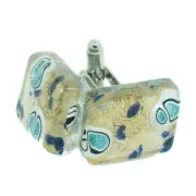 Murano Glass Cufflinks Rectangular Gold Blue Millefiori Venice Wedding