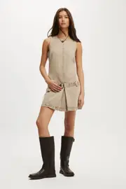 [Cotton On Women] Cotton On Women - Luisa Belted Denim Mini Dress - Brown stonewash 12 BROWN STONEWASH