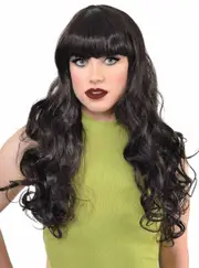 Long Curly Nearly Black Halloween Costume Wig with Fringe
