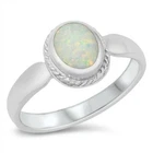 Ring Sterling Silver 925 White Lab Opal Rhodium Plated Face Height 10 mm Size 10
