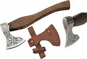 [SZCO] 18" Burnt Ash Wood Handle Nordic Fenrir Viking Axe with Leather Sheath, Brown (882458)