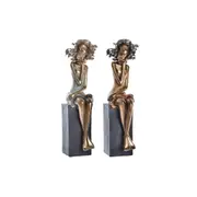 Decorative Figure Dkd Home Decor 9 x 10 x 35 Cm Lady Red Golden Turquoise 2 Units