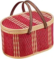 SEWACC Box Oval Bamboo Storage Basket with Swing Handle Woven Lidded Basket for Fruit Vegetables and Multi Functional Storage Home and Office Decor