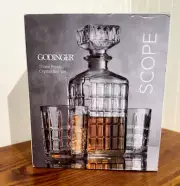 NEW! Godinger Scope Crystal Bar Set 3-Piece Decanter Old Fashioned Set