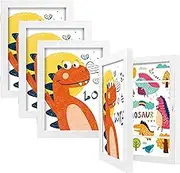 BAIJIALI White Art Frames for Kids Artwork - Front Opening Holds 150 Drawings, 3D Crafts - 4 Packs 8.5x11 with mat or 9x12 without Mat