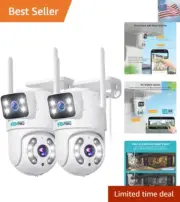 2WS318【Dual Lens Linkage】6MP PTZ Security Camera Outdoor, Wireless Security C...