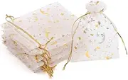 CCINEE 3.5x4.7 Inches Organza Bags ，Candy Gift Bags 100 Pieces (Stars and Moon White Bag)