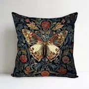 SUNFYCN William Morris Abstract Vintage Floral Velvet Butterfly Design Throw Pillow Covers Home Decor, Art Deco Pillowcase Cushion Cover for Bed Sofa Living Room,18x18inch (Black Butterfly)