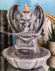 Gothic Chimera Gargoyle On Fountain Pedestal Backflow Incense Cone Burner Decor