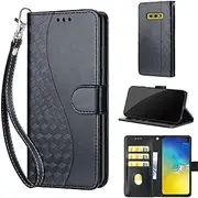 for Samsung Galaxy S10e Case, Embossed 3D Cube Premium PU Leather Folio Flip Notebook Wallet Cover Compatible with Samsung S10E Phone Case [Magnet Closure][Kickstand][Card Slots] - Black