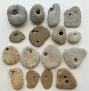 16 Natural Holey Beach Rocks ~1" Hag Stones Fairy Lucky smooth Bead Wish #2B3 US