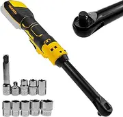 3/8" Extended Cordless Ratchet Wrench for Dewalt 18V 20V Batteries, (6-inch) 16cm Extended Head, 80N.m, 320RPM Electric Power Ratchet Wrench Set with Built-in LED Light & 8 Sockets