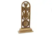 Light brown Wooden "KHACHKAR" Cross for Desk best Christian gift souvenir