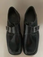 ALDO MEN SHOES SIZE 10.5/44 BLACK MONK STRAP LEATHER SQUARE FRONT NEW