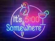 It's 5:00 Somewhere Cocktail Parrot Neon Sign 17" Lamp Light Show Gift Party EM