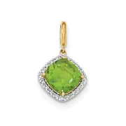 14K Yellow Gold Peridot w/Real Diamond Halo Pendant