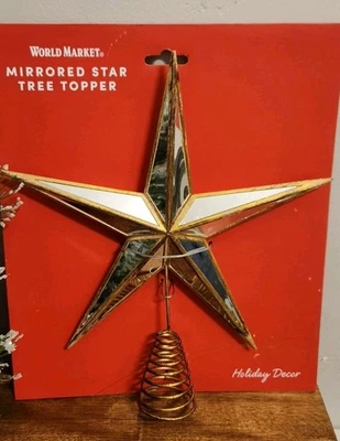 WORLD MARKET Antique Gold Mirror Star Tree Topper 12"