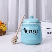 1 Set, Exquisite Ceramic Honey Pot with Wooden Dipper and Lid - Elegant Honey Dispenser for Home Kitchen - Beautiful Decor, Housewarming Gift, Stor...