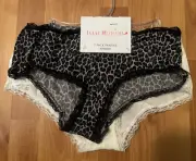 ISAAC MIZRAHI BOYSHORT Hipster PANTIES Large SHEER Brown LEOPARD Lace NWT