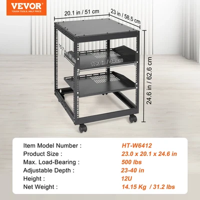Succebuy Open Frame Server Rack 12U/15U/20U Floor Standing or Wall Mounted with