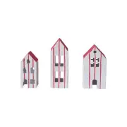 Hand-Painted Paper Mache Houses, White and Red, Set of 3