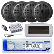 Dual Bluetooth Marine Radio,Cover,Antenna, Amp,Kit, 4x 5.25'' 100W Black Speaker