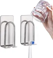 Toothbrush Holder 2 Pack self-Adhesive SUS 304 Stainless Steel Electric Toothbrush Hook Wall Mounted Razors Cup Holder for Bathroom