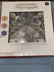Snowflake Star Tree Topper White Gold Christmas Blue Light Up 10" New
