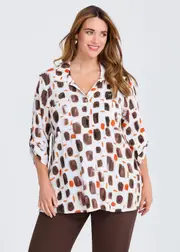 [TS] Taking Shape Square Print Natural Shirt Size 16 in Print, Viscose - Plus Size Women's Tops & T Shirts Print