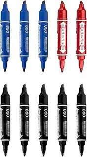 10 Double Tipped Permanent Markers Dual Nib Heavy Duty Alcohol Based Black Blue Red Warehouse School Office Business Courier Essentials Bullet Chisel Tip Pack Of 10 Marking Pens (5 Black 3 Blue 2 Red)