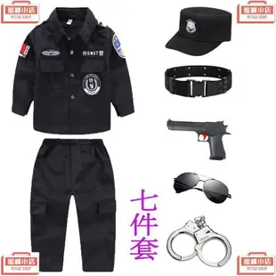 ✨臺灣秒殺✨墨鏡隨機贈送小孩特警衣服 兒童警官服裝警男警裝公安制服警察童裝軍裝黑貓警長