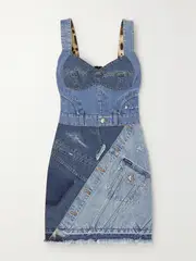 [Dolce & Gabbana] Dolce & Gabbana - Patchwork Denim And Stretch-jersey Mini Dress - Blue - IT38 IT 38 Blue