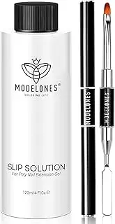 Modelones 120ml Poly Nail Gel Kit Slip Solution, Poly Extension Gel Slip Solution Set Dual-Ended Brush & Anti-Stick Liquid, Brushes Cleaning Smooth Non-Odor Easy Spread for Beginners