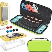Carrying Case Plus Protective Case Cover and Screen Protector for Nintendo Switch Lite, Portable Carrier Travel Bag Case with 8 Game Card Slots for Nintendo Switch Lite & Accessories (Green)