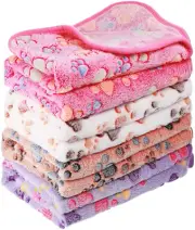 Tatuo 4 Pcs Dog Blanket for Pet Puppy Teething Toys Paw Print Fleece Blanket for