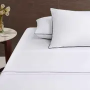 Accessorize Bedroom Collection Queen Hotel White/Black Deluxe Cotton Piped Sheet Set