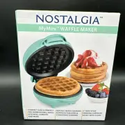 Nostalgia My Mini Waffle Maker "Teal" Compact 5" Non-Stick Dorms RVs Kitchen