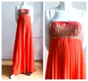NWT Aidan Mattox Orange Beaded Empire Waist Grecian Silk Chiffon Gown 2
