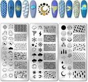 PH PandaHall Pack of 3 Weather Nail Stamping Plates, Natural Nail Art Stencils, Nail Picture Plates, Made of Stainless Steel, Cloud Nail Stamp Plates Set for Women, Print, Nail Salon Design, 12 x 6 cm